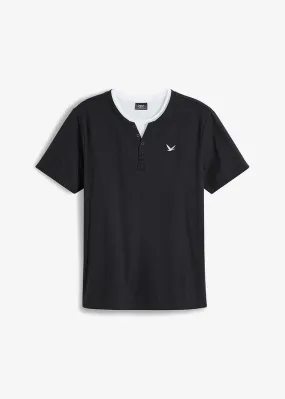 Camiseta con cuello henley Negro-blanco