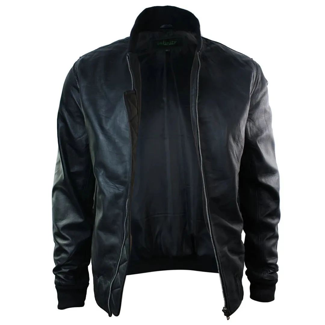 Chaqueta de bombardero universitaria negra de cuero real de corte entallado para hombre Clásico Retro Negro Marrón